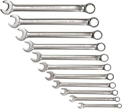 Proto - 11 Piece, 3/8" to 1", 12 Point Combination Wrench Set - Inch Measurement Standard, Full Polish Chrome Finish, Comes in Tool Roll - USA Tool & Supply