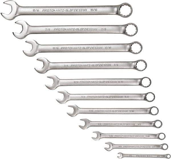 Proto - 11 Piece, 1/4" to 15/16", 12 Point Combination Wrench Set - Inch Measurement Standard, Satin Chrome Finish - USA Tool & Supply