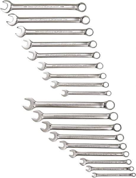 Proto - 18 Piece, 1/4" to 3/4" (mm), 12 Point Combination Wrench Set - Inch/Metric Measurement Standard, Satin Finish - USA Tool & Supply