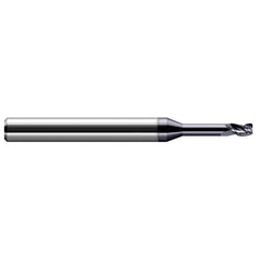 Corner Radius End Mill: 0.015″ Dia, 0.022″ LOC, 0.003″ Radius, 3 Flutes, Solid Carbide 2-1/2″ OAL, 1/8″ Shank Dia, 30 ° Helix, AlTiN Coated, Corner Radius End