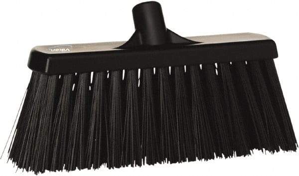 Vikan - 12" Heavy Duty Synthetic Push Broom - 3-1/2" Bristle Length, Plastic Block, European Threaded Handle Connection - USA Tool & Supply