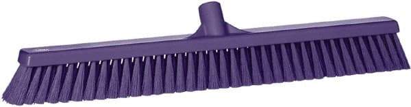 Vikan - 24" Fine Particle Synthetic Push Broom - 2" Bristle Length, Plastic Block, European Threaded Handle Connection - USA Tool & Supply