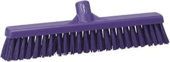 Vikan - 16" Fine Particle Synthetic Push Broom - 2" Bristle Length, Plastic Block, European Threaded Handle Connection - USA Tool & Supply