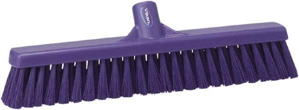 Vikan - 16" Fine Particle Synthetic Push Broom - 2" Bristle Length, Plastic Block, European Threaded Handle Connection - USA Tool & Supply