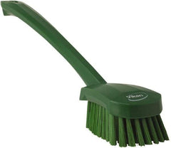 Vikan - 1.3" Bristle Length, Polyester Scrub Brush - 4" Long x 2-3/4" Wide Head, 15-3/4" OAL, Green, Polypropylene Block - USA Tool & Supply