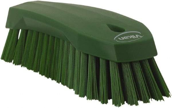 Vikan - 1.3" Bristle Length, Polyester Utility Scrub Brush - 7" Long x 3" Wide Head, 8" OAL, Green, Polypropylene Block - USA Tool & Supply