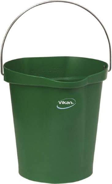 Vikan - 3 Gal, Polypropylene Round Green Single Pail with Pour Spout - Handle Included - USA Tool & Supply