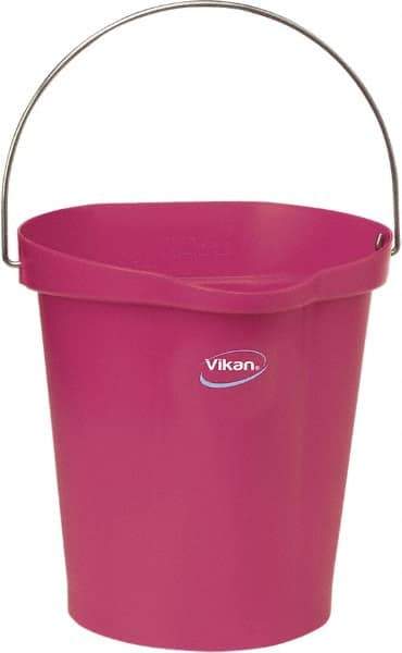 Vikan - 3 Gal, Polypropylene Round Pink Single Pail with Pour Spout - Handle Included - USA Tool & Supply