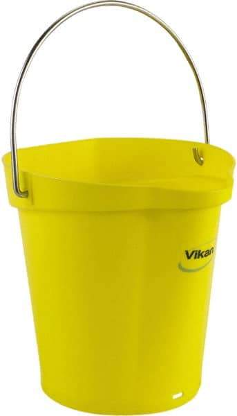 Vikan - 1-1/2 Gal, Polypropylene Round Yellow Single Pail with Pour Spout - Handle Included - USA Tool & Supply