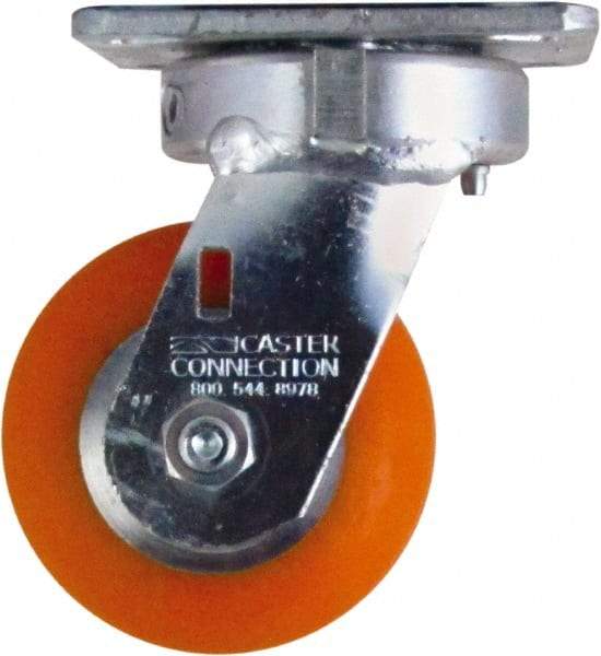 Caster Connection - 4" Diam x 2" Wide x 5-5/8" OAH Top Plate Mount Swivel Caster - Polyurethane on Aluminum, 700 Lb Capacity, Sealed Precision Ball Bearing, 4 x 4-1/2" Plate - USA Tool & Supply