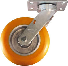 Caster Connection - 8" Diam x 2" Wide x 9-1/2" OAH Top Plate Mount Swivel Caster - Polyurethane on Aluminum, 1,200 Lb Capacity, Sealed Precision Ball Bearing, 4 x 4-1/2" Plate - USA Tool & Supply