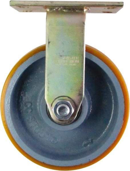 Caster Connection - 8" Diam x 3" Wide x 10-1/8" OAH Top Plate Mount Rigid Caster - Polyurethane on Iron, 2,300 Lb Capacity, Sealed Precision Ball Bearing, 4-1/2 x 6-1/4" Plate - USA Tool & Supply