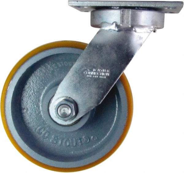 Caster Connection - 8" Diam x 3" Wide x 10-1/8" OAH Top Plate Mount Swivel Caster - Polyurethane on Iron, 2,300 Lb Capacity, Sealed Precision Ball Bearing, 4-1/2 x 6-1/4" Plate - USA Tool & Supply
