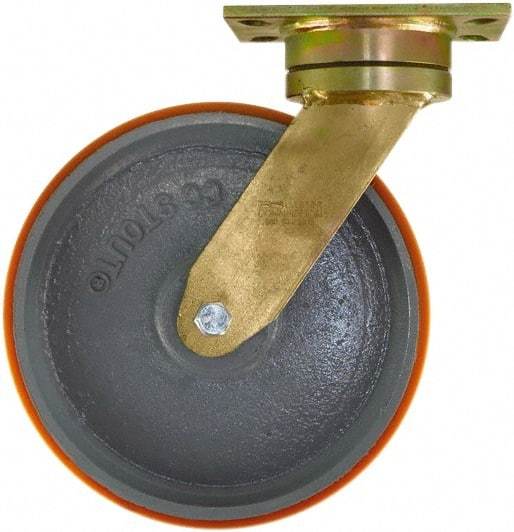 Caster Connection - 10" Diam x 2" Wide x 12" OAH Top Plate Mount Swivel Caster - Polyurethane on Iron, 1,750 Lb Capacity, Sealed Precision Ball Bearing, 4-1/2 x 6-1/4" Plate - USA Tool & Supply
