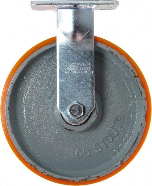 Caster Connection - 8" Diam x 2" Wide x 9-1/2" OAH Top Plate Mount Rigid Caster - Polyurethane on Iron, 1,500 Lb Capacity, Sealed Precision Ball Bearing, 4 x 4-1/2" Plate - USA Tool & Supply