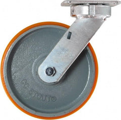 Caster Connection - 8" Diam x 2" Wide x 9-1/2" OAH Top Plate Mount Swivel Caster - Polyurethane on Iron, 1,500 Lb Capacity, Sealed Precision Ball Bearing, 4 x 4-1/2" Plate - USA Tool & Supply