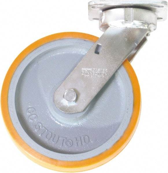 Caster Connection - 8" Diam x 2" Wide x 9-1/2" OAH Top Plate Mount Swivel Caster - Polyurethane on Iron, 1,500 Lb Capacity, Sealed Precision Ball Bearing, 4 x 4-1/2" Plate - USA Tool & Supply