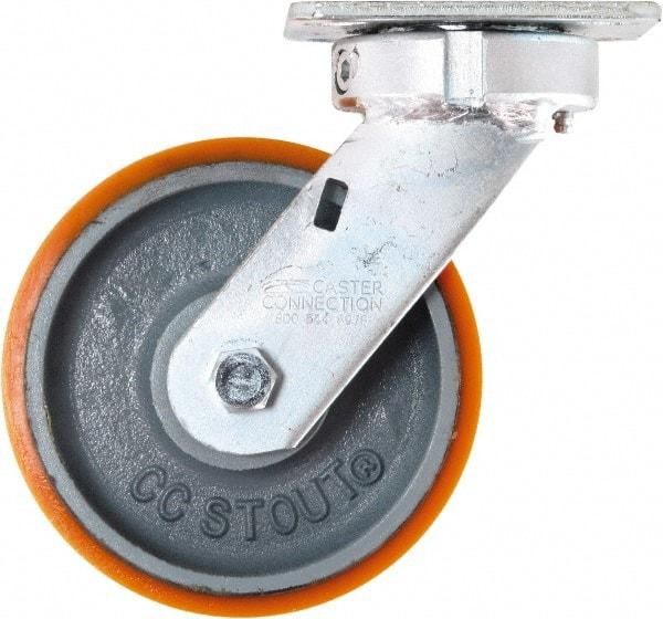 Caster Connection - 6" Diam x 2" Wide x 7-1/2" OAH Top Plate Mount Swivel Caster - Polyurethane on Iron, 1,250 Lb Capacity, Sealed Precision Ball Bearing, 4 x 4-1/2" Plate - USA Tool & Supply