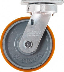 Caster Connection - 6" Diam x 2" Wide x 7-1/2" OAH Top Plate Mount Swivel Caster - Polyurethane on Iron, 1,250 Lb Capacity, Sealed Precision Ball Bearing, 4 x 4-1/2" Plate - USA Tool & Supply