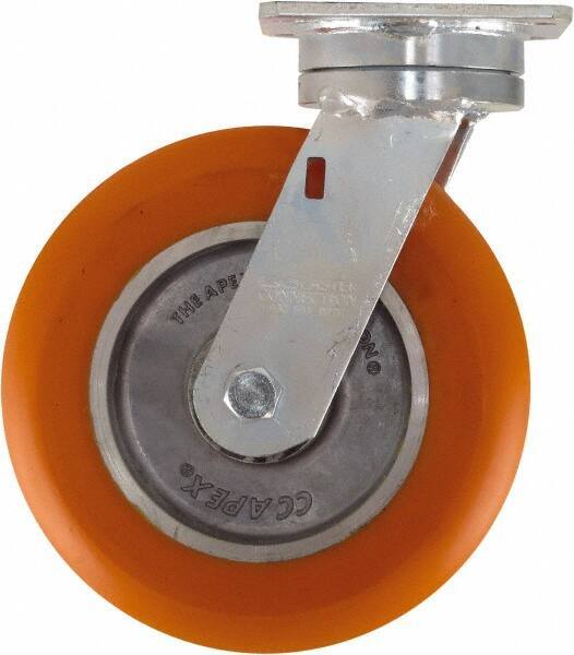 Caster Connection - 8" Diam x 2" Wide x 9-1/2" OAH Top Plate Mount Swivel Caster - Polyurethane on Aluminum, 1,200 Lb Capacity, Sealed Precision Ball Bearing, 4 x 4-1/2" Plate - USA Tool & Supply