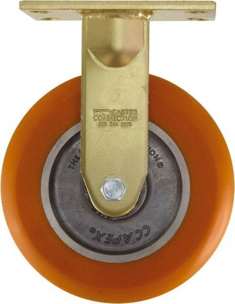 Caster Connection - 8" Diam x 2" Wide x 10-1/8" OAH Top Plate Mount Rigid Caster - Polyurethane on Aluminum, 1,200 Lb Capacity, Sealed Precision Ball Bearing, 4-1/2 x 6-1/4" Plate - USA Tool & Supply