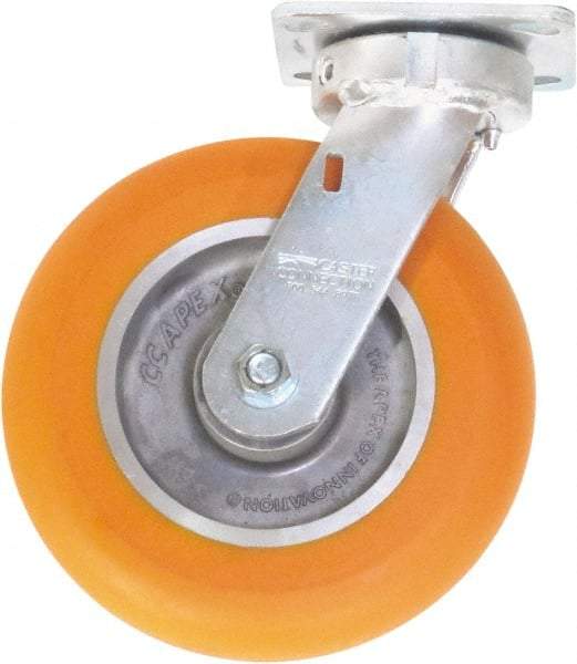 Caster Connection - 8" Diam x 2" Wide x 9-1/2" OAH Top Plate Mount Swivel Caster - Polyurethane on Aluminum, 1,200 Lb Capacity, Sealed Precision Ball Bearing, 4 x 4-1/2" Plate - USA Tool & Supply