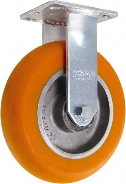 Caster Connection - 8" Diam x 2" Wide x 9-1/2" OAH Top Plate Mount Rigid Caster - Polyurethane on Aluminum, 1,200 Lb Capacity, Sealed Precision Ball Bearing, 4 x 4-1/2" Plate - USA Tool & Supply