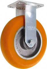 Caster Connection - 8" Diam x 2" Wide x 9-1/2" OAH Top Plate Mount Rigid Caster - Polyurethane on Aluminum, 1,200 Lb Capacity, Sealed Precision Ball Bearing, 4 x 4-1/2" Plate - USA Tool & Supply