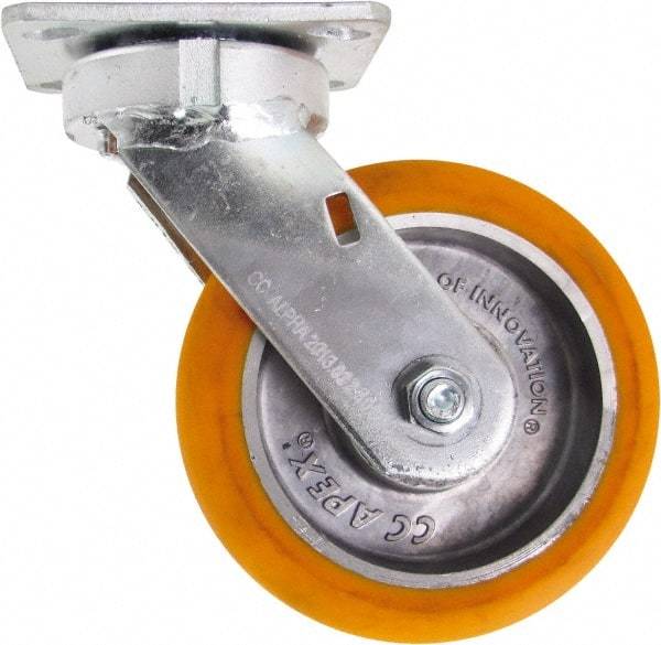 Caster Connection - 6" Diam x 2" Wide x 7-1/2" OAH Top Plate Mount Swivel Caster - Polyurethane on Aluminum, 1,000 Lb Capacity, Sealed Precision Ball Bearing, 4 x 4-1/2" Plate - USA Tool & Supply