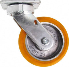 Caster Connection - 6" Diam x 2" Wide x 7-1/2" OAH Top Plate Mount Swivel Caster - Polyurethane on Aluminum, 1,000 Lb Capacity, Sealed Precision Ball Bearing, 4 x 4-1/2" Plate - USA Tool & Supply