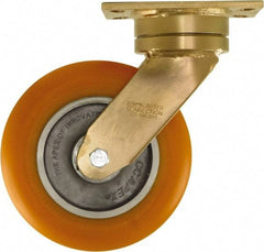Caster Connection - 8" Diam x 2" Wide x 10-1/8" OAH Top Plate Mount Swivel Caster - Polyurethane on Aluminum, 1,200 Lb Capacity, Sealed Precision Ball Bearing, 4-1/2 x 6-1/4" Plate - USA Tool & Supply