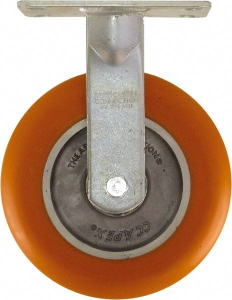 Caster Connection - 8" Diam x 2" Wide x 10-1/8" OAH Top Plate Mount Rigid Caster - Polyurethane on Aluminum, 1,200 Lb Capacity, Sealed Precision Ball Bearing, 4-1/2 x 6-1/4" Plate - USA Tool & Supply