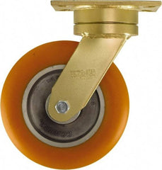 Caster Connection - 8" Diam x 2" Wide x 10-1/8" OAH Top Plate Mount Swivel Caster - Polyurethane on Aluminum, 1,200 Lb Capacity, Sealed Precision Ball Bearing, 4-1/2 x 6-1/4" Plate - USA Tool & Supply