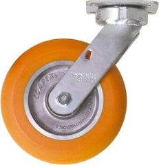 Caster Connection - 8" Diam x 2" Wide x 10-1/8" OAH Top Plate Mount Swivel Caster - Polyurethane on Aluminum, 1,200 Lb Capacity, Sealed Precision Ball Bearing, 4 x 4-1/2" Plate - USA Tool & Supply