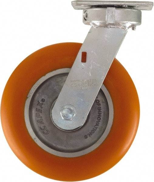 Caster Connection - 8" Diam x 2" Wide x 10-1/8" OAH Top Plate Mount Swivel Caster - Polyurethane on Aluminum, 1,200 Lb Capacity, Sealed Precision Ball Bearing, 4 x 4-1/2" Plate - USA Tool & Supply