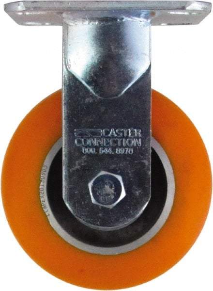 Caster Connection - 5" Diam x 2" Wide x 6-1/2" OAH Top Plate Mount Rigid Caster - Polyurethane on Aluminum, 750 Lb Capacity, Sealed Precision Ball Bearing, 4 x 4-1/2" Plate - USA Tool & Supply