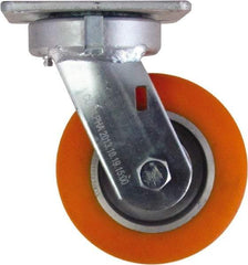Caster Connection - 5" Diam x 2" Wide x 6-1/2" OAH Top Plate Mount Swivel Caster - Polyurethane on Aluminum, 750 Lb Capacity, Sealed Precision Ball Bearing, 4 x 4-1/2" Plate - USA Tool & Supply