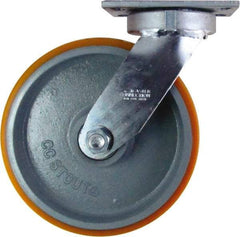 Caster Connection - 10" Diam x 3" Wide x 11-1/2" OAH Top Plate Mount Swivel Caster - Polyurethane on Iron, 2,750 Lb Capacity, Sealed Precision Ball Bearing, 4-1/2 x 6-1/4" Plate - USA Tool & Supply
