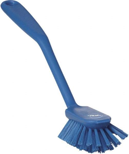 Vikan - 1" Bristle Length, Polyester Food Service Brush - 2-11/16" Long x 1" Wide Head, 10-1/2" OAL, Blue, Polypropylene Block - USA Tool & Supply