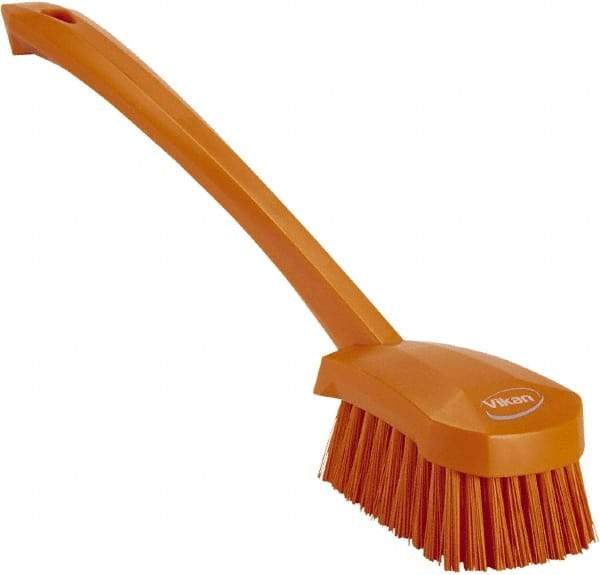 Vikan - 1.3" Bristle Length, Polyester Scrub Brush - 4" Long x 2-3/4" Wide Head, 15-3/4" OAL, Orange, Polypropylene Block - USA Tool & Supply