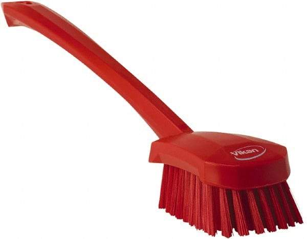 Vikan - 1.3" Bristle Length, Polyester Scrub Brush - 4" Long x 2-3/4" Wide Head, 15-3/4" OAL, Red, Polypropylene Block - USA Tool & Supply