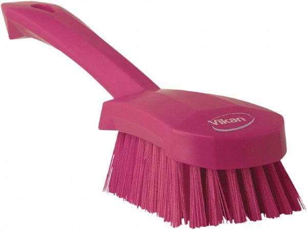 Vikan - 1.3" Bristle Length, Polyester Scrub Brush - 4-1/4" Long x 2-3/4" Wide Head, 10" OAL, Pink, Polypropylene Block - USA Tool & Supply