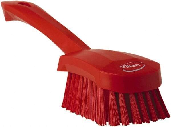 Vikan - 1.3" Bristle Length, Polyester Scrub Brush - 4-1/4" Long x 2-3/4" Wide Head, 10" OAL, Red, Polypropylene Block - USA Tool & Supply