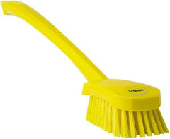 Vikan - 1.3" Bristle Length, Polyester Scrub Brush - 4" Long x 2-3/4" Wide Head, 15-3/4" OAL, Yellow, Polypropylene Block - USA Tool & Supply