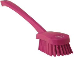 Vikan - 1.3" Bristle Length, Polyester Scrub Brush - 4" Long x 2-3/4" Wide Head, 15-3/4" OAL, Pink, Polypropylene Block - USA Tool & Supply