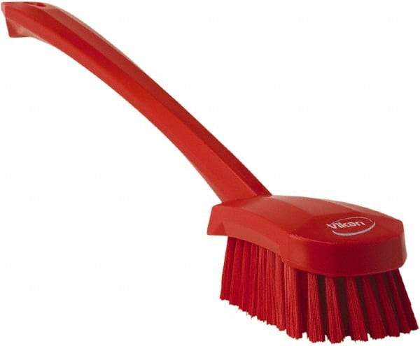 Vikan - 1.3" Bristle Length, Polyester Scrub Brush - 4" Long x 2-3/4" Wide Head, 15-3/4" OAL, Red, Polypropylene Block - USA Tool & Supply