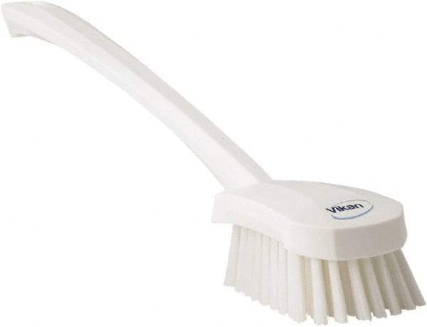 Vikan - 1.3" Bristle Length, Polyester Scrub Brush - 4" Long x 2-3/4" Wide Head, 15-3/4" OAL, White, Polypropylene Block - USA Tool & Supply