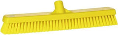 Vikan - 1.8" Bristle Length, Polyester Scrub Brush - 18" Long x 2-1/2" Wide Head, 19" OAL, European Threaded Handle, Yellow, Polypropylene Block - USA Tool & Supply