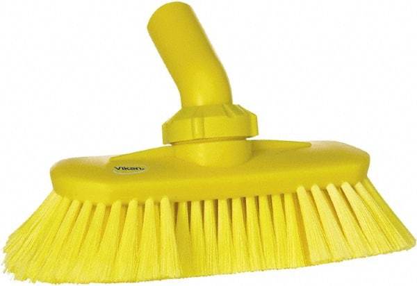 Vikan - 1-1/2" Bristle Length, Polyester Wash Brush - 7-3/4" Long x 3" Wide Head, 8" OAL, European Threaded Handle, Yellow, Polypropylene Block, Flagged - USA Tool & Supply