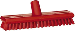 Vikan - 1" Bristle Length, Polyester Scrub Brush - 10-5/8" Long x 2-1/2" Wide Head, 11" OAL, European Threaded Handle, Red, Polypropylene Block - USA Tool & Supply